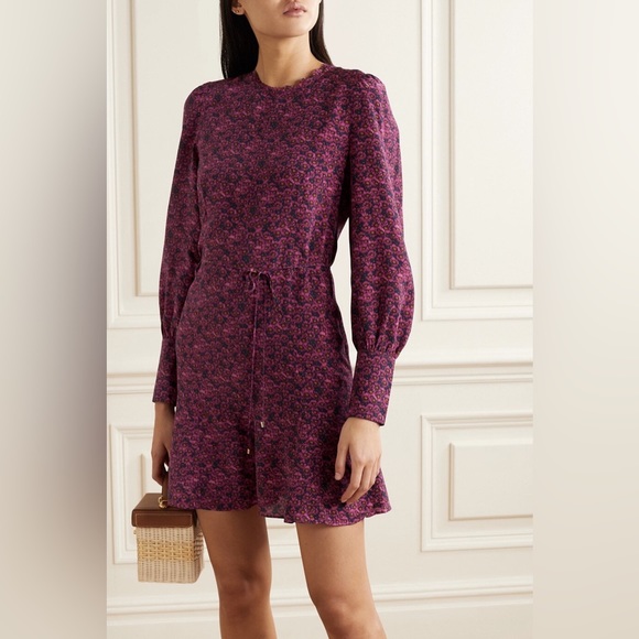 Rebecca Vallance Dresses & Skirts - REBECCA VALLANCE Rosette Belted Floral-Print Silk Crepe De Chine Mini Dress